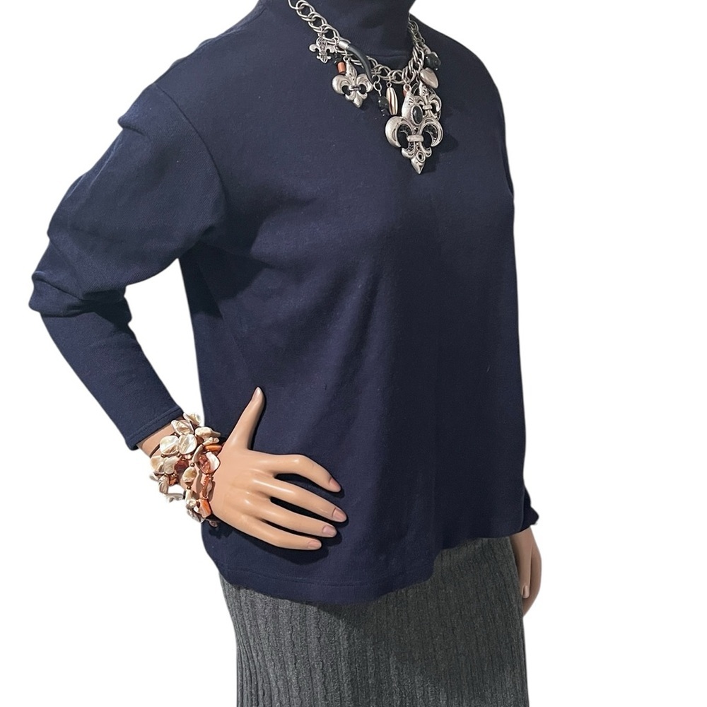 Navy Turtleneck Ellen Tracy Paired with a Ellen Tracy Gray Pleated Skirt c close - Picture 11 of 12